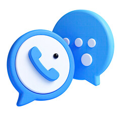 Blue communication icons; chat bubble, telephone