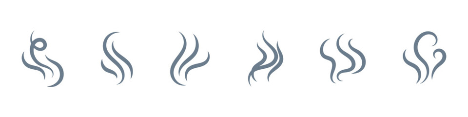 steam smoke set vector silhouette on white background.