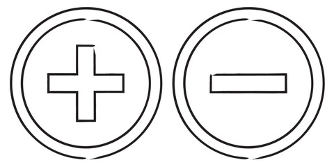 Fototapeta premium Plus and minus circular element icon symbols for basic math and simple graphic design elements illustration. Plus and minus sign addition subtraction math icon.