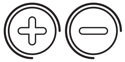 Fototapeta premium Plus and minus circular element icon symbols for basic math and simple graphic design elements illustration. Plus and minus sign addition subtraction math icon.