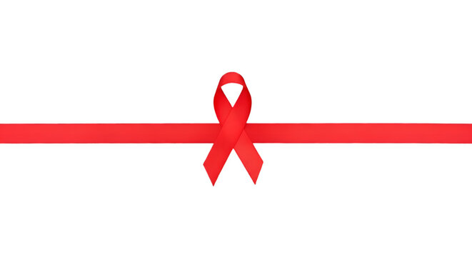 A red ribbon symbol for HIV/AIDS awareness isolated on a transparent background
