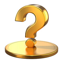 Golden question mark symbol atop a round, reflective base