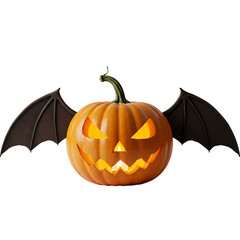 Naklejka premium Glowing jacko'lantern with bat wings for halloween night on transparent background