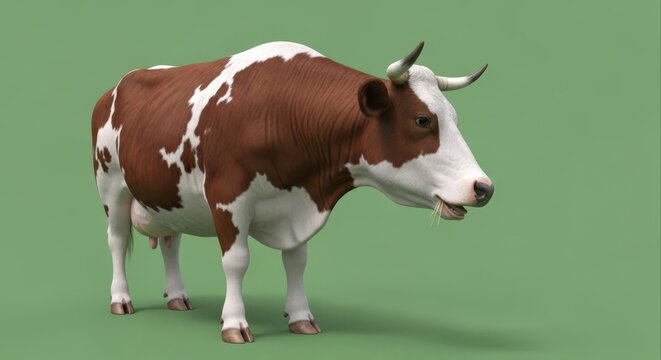 Brown and White Cow Standing in a Field Animal Portrait.