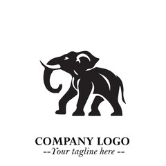 Majestic Elephant Logo Symbol in Black on White Background with Elegant Minimalist Modern Design