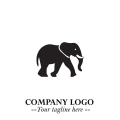 Majestic Elephant Logo Symbol in Black on White Background with Elegant Minimalist Modern Design