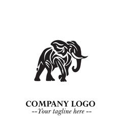 Majestic Elephant Logo Symbol in Black on White Background with Elegant Minimalist Modern Design