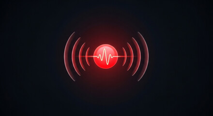 Red pulse signal with sound wave effect, representing audio recording, live broadcast, or emergency alert in a modern design