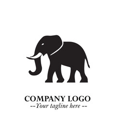 Majestic Elephant Logo Symbol in Black on White Background with Elegant Minimalist Modern Design