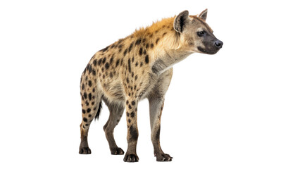 Hyena stands alert in the wild, displaying unique markings and curious posture in natural habitat during daylight hours © Anatoli
