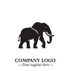 Majestic Elephant Logo Symbol in Black on White Background with Elegant Minimalist Modern Design