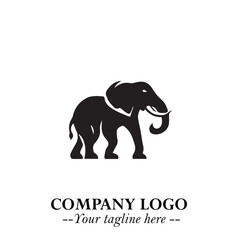 Majestic Elephant Logo Symbol in Black on White Background with Elegant Minimalist Modern Design