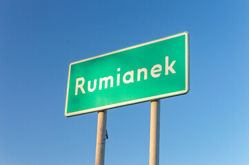 Entrance street sign to Polish village Rumianek.