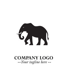 Majestic Elephant Logo Symbol in Black on White Background with Elegant Minimalist Modern Design