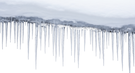 Winter icicles and snow on a transparent background, PNG image, frosty frozen formations, PNG file