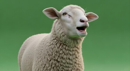 Obraz premium Closeup of a sheep bleating in a green field sunny day.