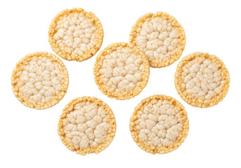 Isolated puffed rice cakes snack, crispy whole grain crackers, light diet food, gluten free