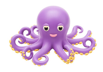 Isolated Purple Octopus with Large Eyes and Curls on a Solid Background, Cute Design