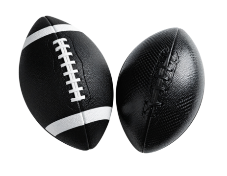 Black American footballs in two unique textures isolated on transparent background - Powered by Adobe