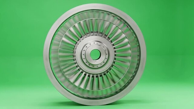 3D rendering of an aircraft turbine engine rotor on a green screen for compositing