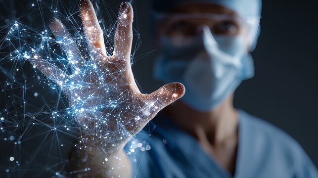 Dedicated surgeon uses futuristic digital interface to enhance patient care and improve outcomes with innovative technology for modern medicine