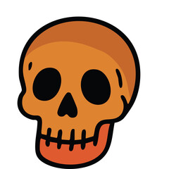 Orange Skull With Black Eyes And Teeth On A Transparent Background And Black Outline