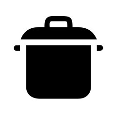 Black and white solid vector icon of a cooking pot with lid and handles