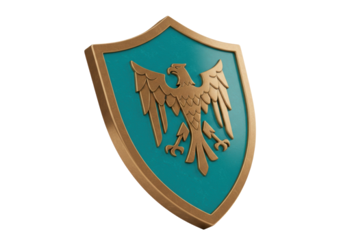Isolated heraldic shield with golden eagle for badge, crest, coat of arms, emblem, heraldry
