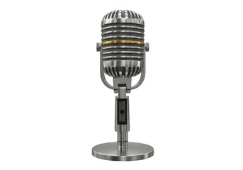 Isolated vintage microphone, silver and gold, a classic design from the mid-twentieth century