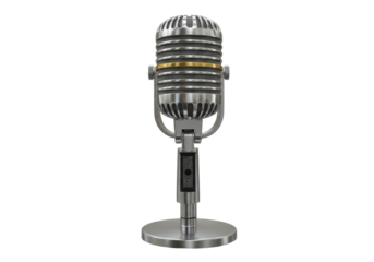 Isolated vintage microphone, silver and gold, a classic design from the mid-twentieth century