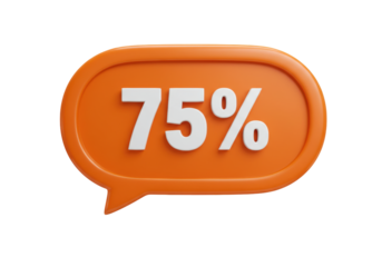Isolated Seventy-Five Percent Text, Orange Speech Bubble Shape with Round Corners for Advertising