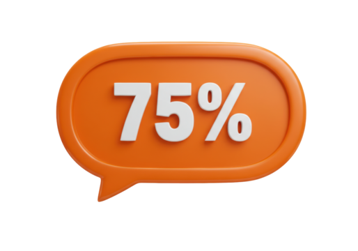 Isolated Seventy-Five Percent Text, Orange Speech Bubble Shape with Round Corners for Advertising