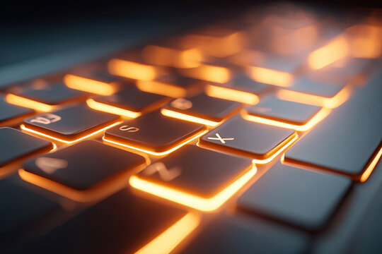 Glowing orange backlit keyboard close-up