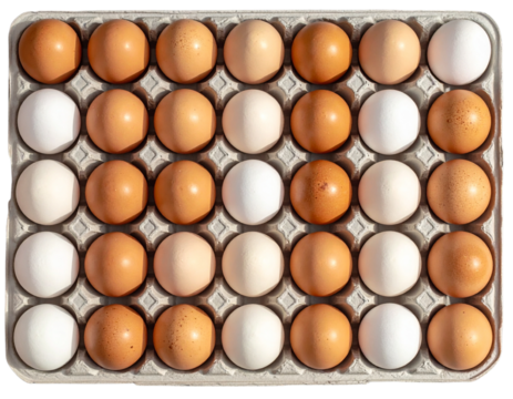 Carton of Fresh Brown and White Eggs Isolated on Transparent Background PNG