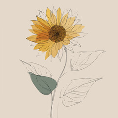 Elegant sunflower single line drawing art