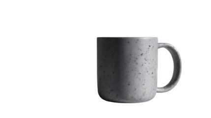 Minimalist concrete coffee mug, isolated on transparent background, sharp shadows