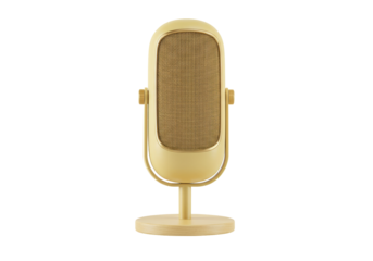 Isolated golden retro-style microphone standing upright for studio or podcast use onstage