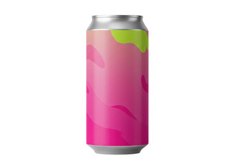 Isolated canned beverage with abstract pink and green design for refreshment or promotion