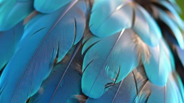 Close Up Macro Shot of Macaw Feathers Highlighting the Vibrant Blue and Turquoise Natural Pattern Texture Vivid Colors and Detailed Texture
