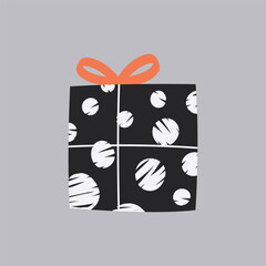 Stylized gift box with polka dot pattern. For birthday, holiday, and celebration banners.