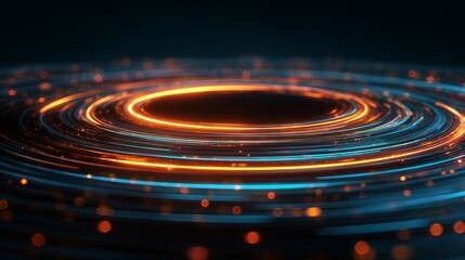 Stunning futuristic glowing rings with vibrant orange and blue hues create a dynamic, modern technology background for innovation and digital transformation
