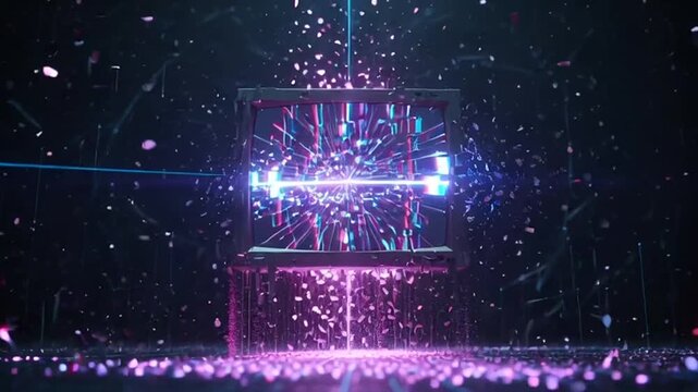 Futuristic technology cube disintegration with laser beam animation background