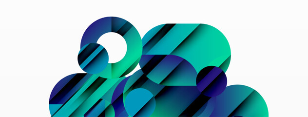 Abstract geometric shapes, vibrant teal hues, modern design. Overlapping forms create dynamic visual texture. Clean aesthetic.