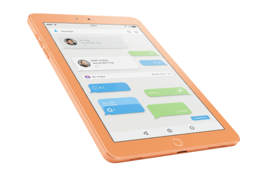 Isolated Orange Tablet with Messaging App Displayed to Appeal to Tech-Savvy Consumers