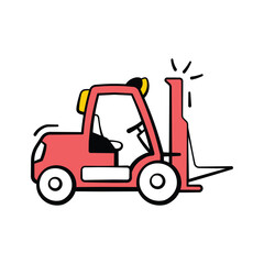 Forklift icon in doodle style, denoting industrial equipment, warehouse transport, and cargo handling.
