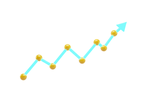 Isolated stock market trending arrow pointing upward, growth trajectory and optimism shown