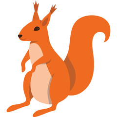 Orange Squirrel Standing On Hind Legs With Fluffy Tail And Ears And Light Beige Belly On Transparent Background Simple Flat Illustration