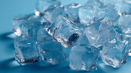 Obraz premium Crystal clear ice cubes sparkling under light, perfect for refreshing drinks and cooling effects