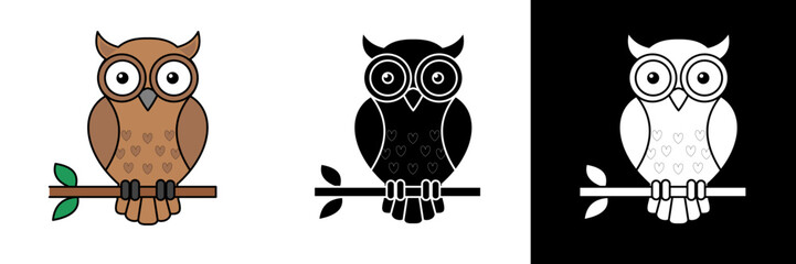 Cute brown owl sitting on a branch with big round eyes, symbolizing wisdom and knowledge, perfect for education, wildlife, or nature themes.