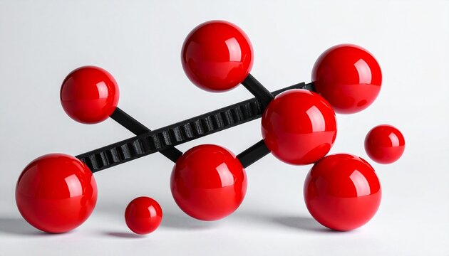 Close-up of abacus with red beads on black rods, arranged against white background, traditional counting tool with bold contrast.